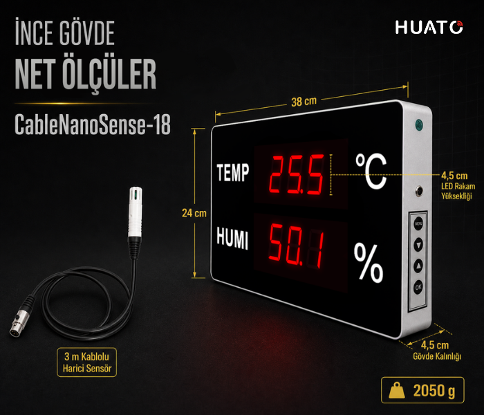 Huato CableNanoSense-18 gövde ve LED rakam ölçüleri